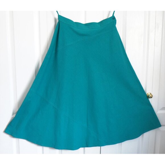 Vintage ROUIE bias cut teal cotton midi skirt - Picture 2 of 8